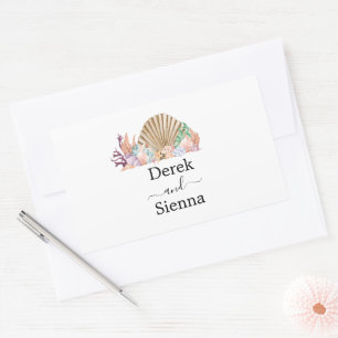Adesivo Retangular Casamento com a praia de Coral & Seashell