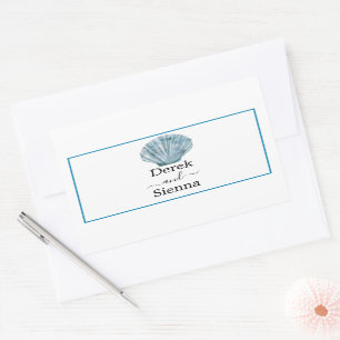 Adesivo Retangular Casamento Concha Única Azul Turquesa Vintage