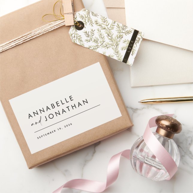 Adesivo Retangular Casamento contemporâneo mínimo negro de creme mode (Presentear)