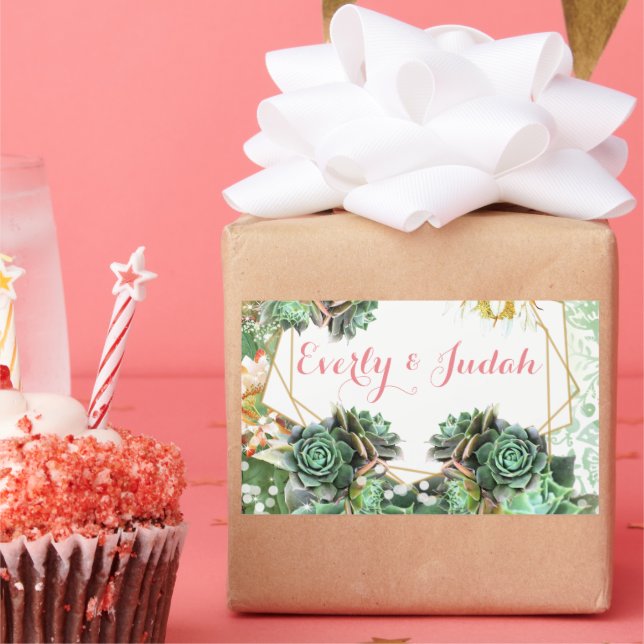 Adesivo Retangular Casamento Cor-de-rosa Elegante (Festa)