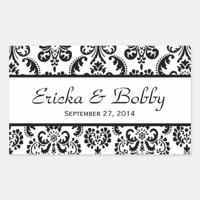 Adesivo Retangular Casamento Damask Black and White V02 (Frente)