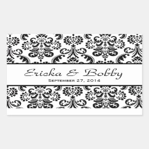 Adesivo Retangular Casamento Damask Black and White V02