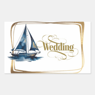 Adesivo Retangular Casamento de Barco Náutico Azul Marinho e Dourado 