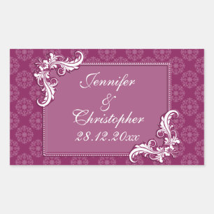 Adesivo Retangular Casamento de Beaujolais Damask e Frame Floral
