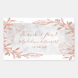 Adesivo Retangular Casamento De Cinzas Rosas Botânicas, Obrigado