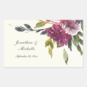 Adesivo Retangular Casamento de Cor Floral Púrpura Rosa Escura