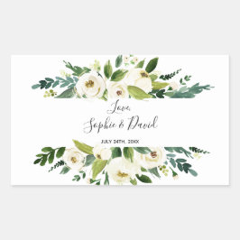 Adesivo Retangular Casamento de Moldura Floral Branca de Watercolor