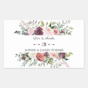Adesivo Retangular Casamento de Moldura Floral de Marfim com Blush Bu