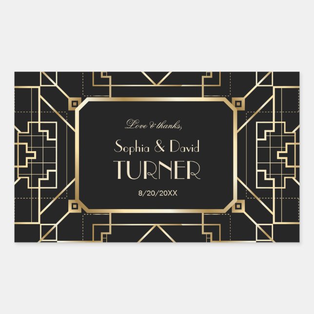 Adesivo Retangular Casamento Dourado e negro de luxo Gatsby (Frente)