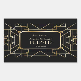 Adesivo Retangular Casamento Dourado e negro de luxo Gatsby