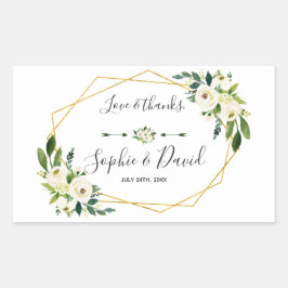 Adesivo Retangular Casamento Dourado Floral Verde Verde Elegante