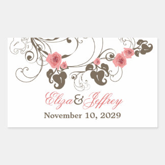 Adesivo Retangular Casamento Elegante Floral Romântico de Rosas Rosa