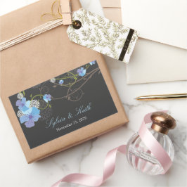 Adesivo Retangular Casamento Floral Azul Hibiscus Swirls & Swallow