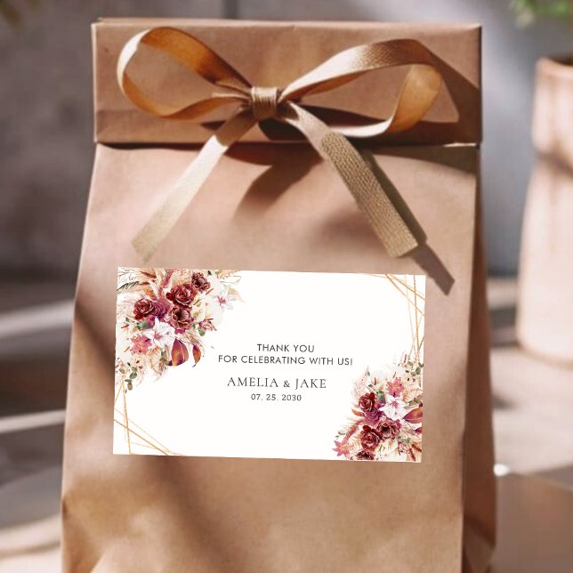 Adesivo Retangular Casamento Floral Borgonha Geométrico Dourado Elega (Criador carregado)
