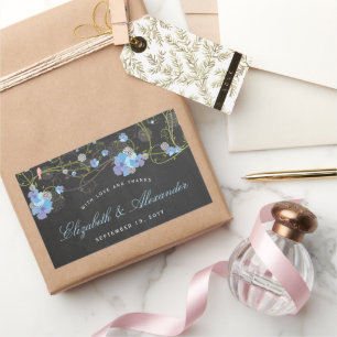 Adesivo Retangular Casamento Floral de Chalkboard Azul Hibiscus e Swa