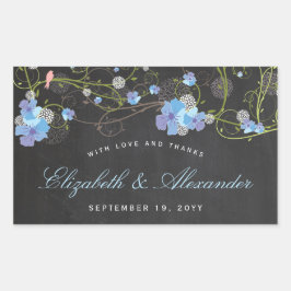 Adesivo Retangular Casamento Floral de Chalkboard Azul Hibiscus e Swa