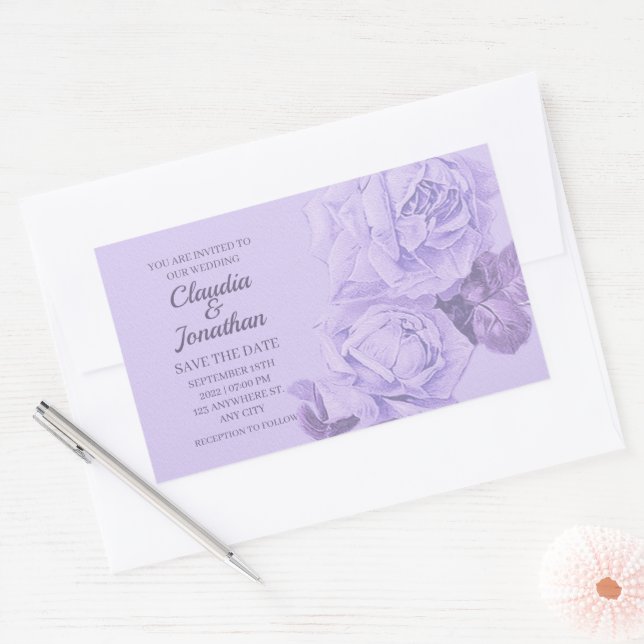 Adesivo Retangular Casamento floral de rosas rústicos empoeirados Ele (Envelope)