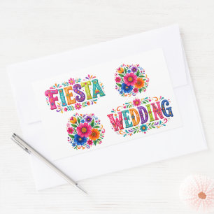Adesivo Retangular Casamento Floral Mexicano Colorido