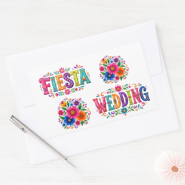 Adesivo Retangular Casamento Floral Mexicano Colorido (Envelope)