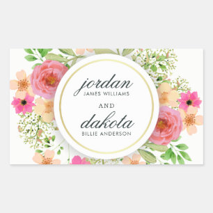 Adesivo Retangular Casamento moderno floral elegante da tipografia da