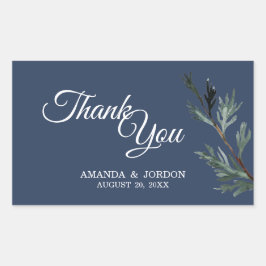 Adesivo Retangular Casamento no inverno Azul Pine Obrigado