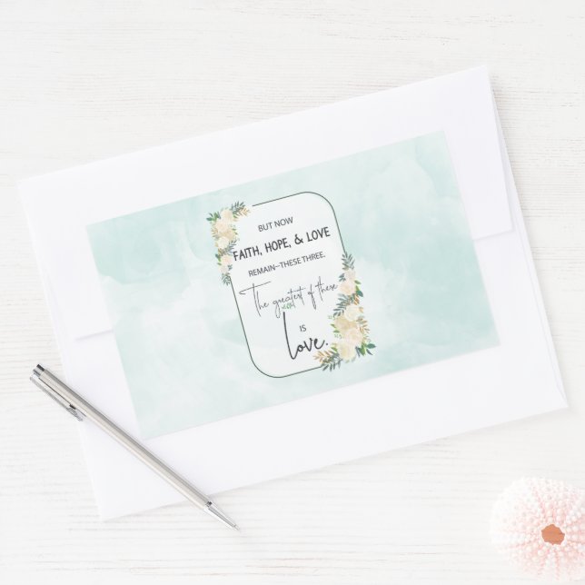 Adesivo Retangular Casamento Religioso Aniversário Fé Esperança Amor (Envelope)