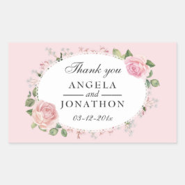 Adesivo Retangular Casamento Rosa Pálido, Lace Floral Elegante Obriga