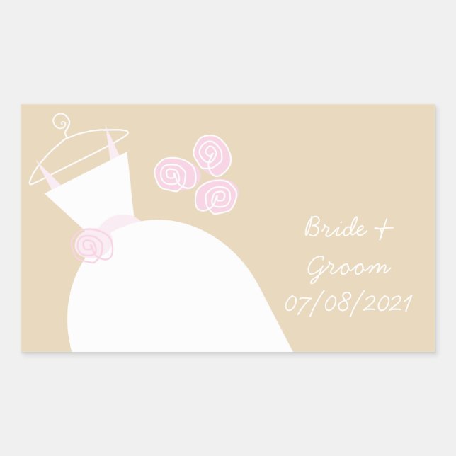 Adesivo Retangular Casamento Rosa Rosa Beige 'Noiva e noiva' (Frente)