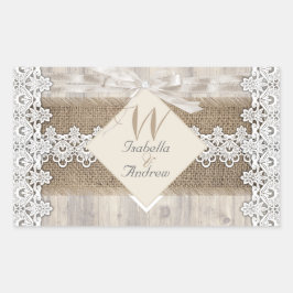 Adesivo Retangular Casamento Russo Beige White Lace Wood Burlap AB
