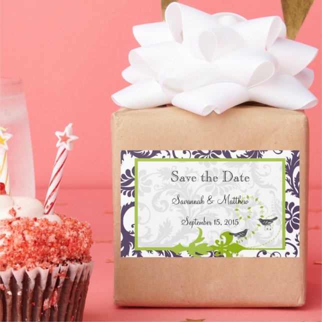 Adesivo Retangular Casamentos de pássaros de pássaros com Maçã Roxa (Festa)