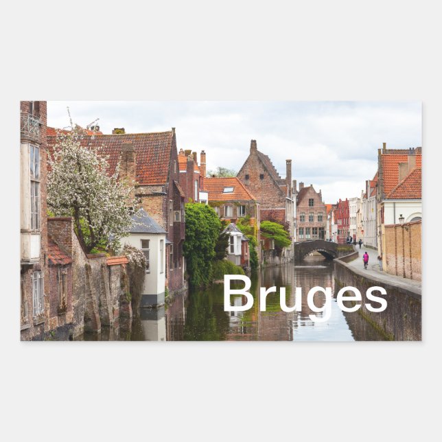 Adesivo Retangular Casas antigas de Bruges, Bélgica (Frente)