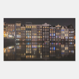 Adesivo Retangular Casas de Amsterdã com luzes coloridas durante a no