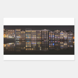 Adesivo Retangular Casas de Amsterdã com luzes coloridas durante a no