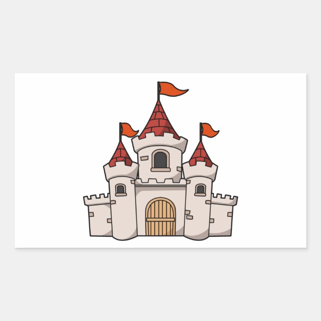 Adesivo Retangular Castelo Medieval de Cartoon Vermelho e Branco com  (Frente)