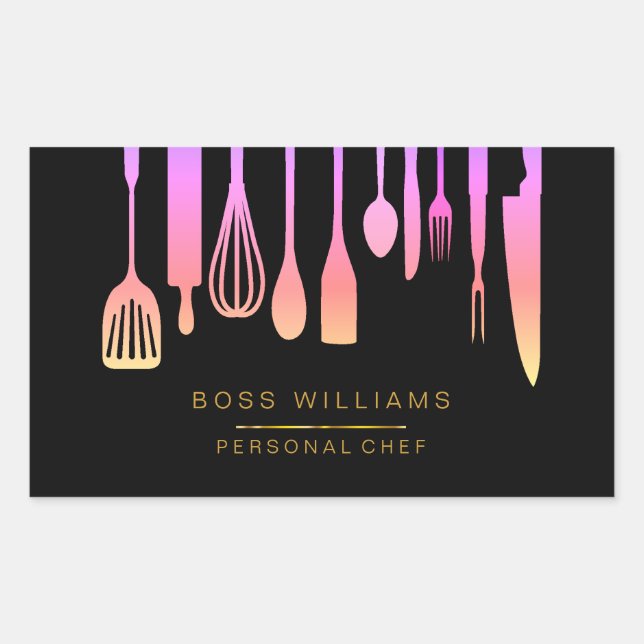Adesivo Retangular Catering Personal Chef Utensls (Frente)