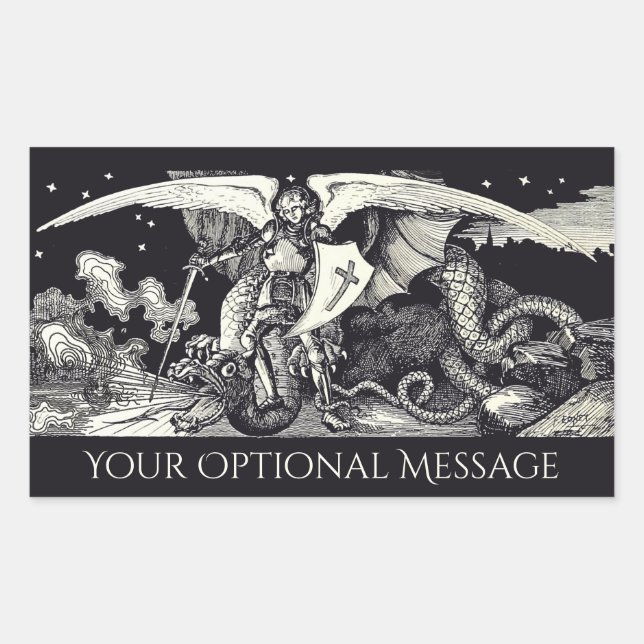 Adesivo Retangular Cavaleiro Medieval e Dragão Negro e Branco (Frente)