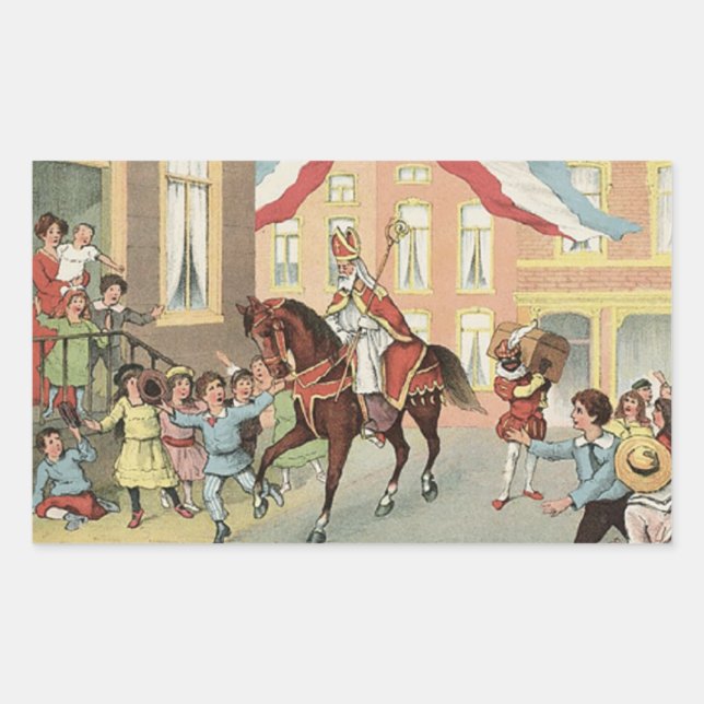 Adesivo Retangular Cavalo Andando Sinterklaas Rua Holandesa Nick Vint (Frente)