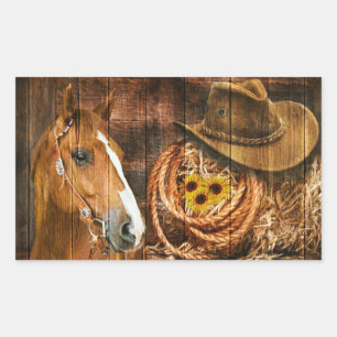 Adesivo Retangular Cavalo Cowboy Chapéu Laço Girassol Conselho