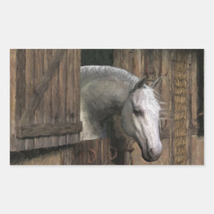 Adesivo Retangular Cavalo de cinza na porta estável