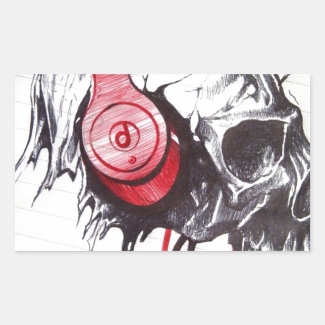 Adesivo Retangular Caveira com Fones de ouvido (Frente)