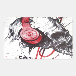 Adesivo Retangular Caveira com Fones de ouvido