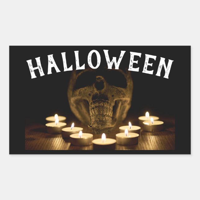 Adesivo Retangular Caveira e Velas do Halloween (Frente)