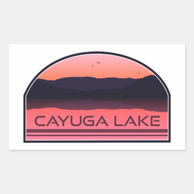 Adesivo Retangular Cayuga Lake New York Red Sunrise (Frente)