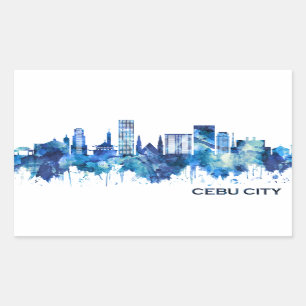 Adesivo Retangular Cebu City Filipinas Skyline Blue