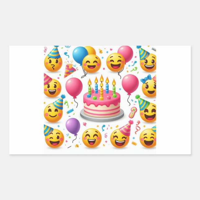 Adesivo Retangular Celebração de Aniversário Emoji Set (Frente)