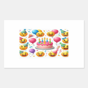 Adesivo Retangular Celebração de Aniversário Emoji Set