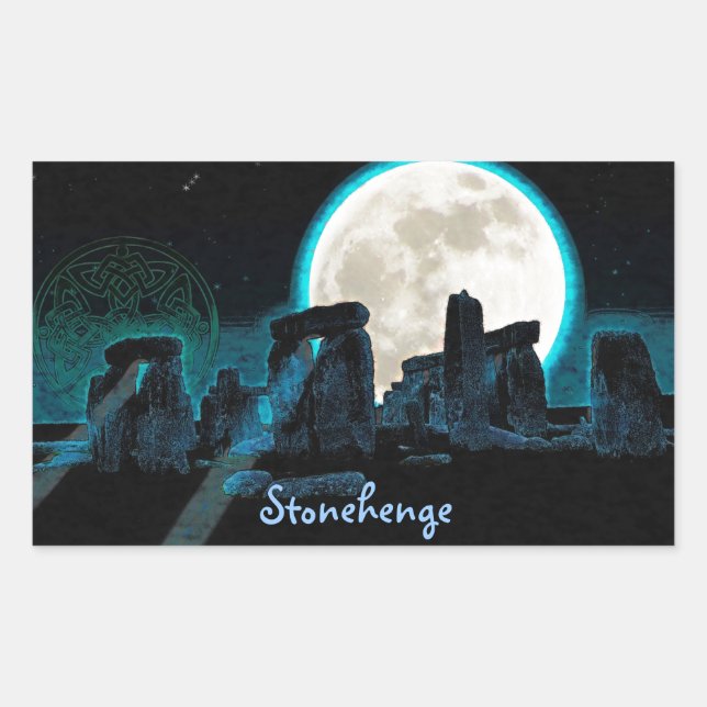 Adesivo Retangular Celtic Stonehenge, Lua e Estrelas Astronomy Reino  (Frente)