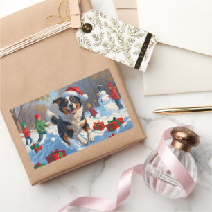 Adesivo Retangular Cena de Natal com Gado Australiano na Neve