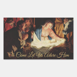 Adesivo Retangular Cena de Natividade Religiosa Cena Dourada Caligraf