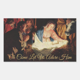 Adesivo Retangular Cena de Natividade Religiosa Cena Dourada Caligraf